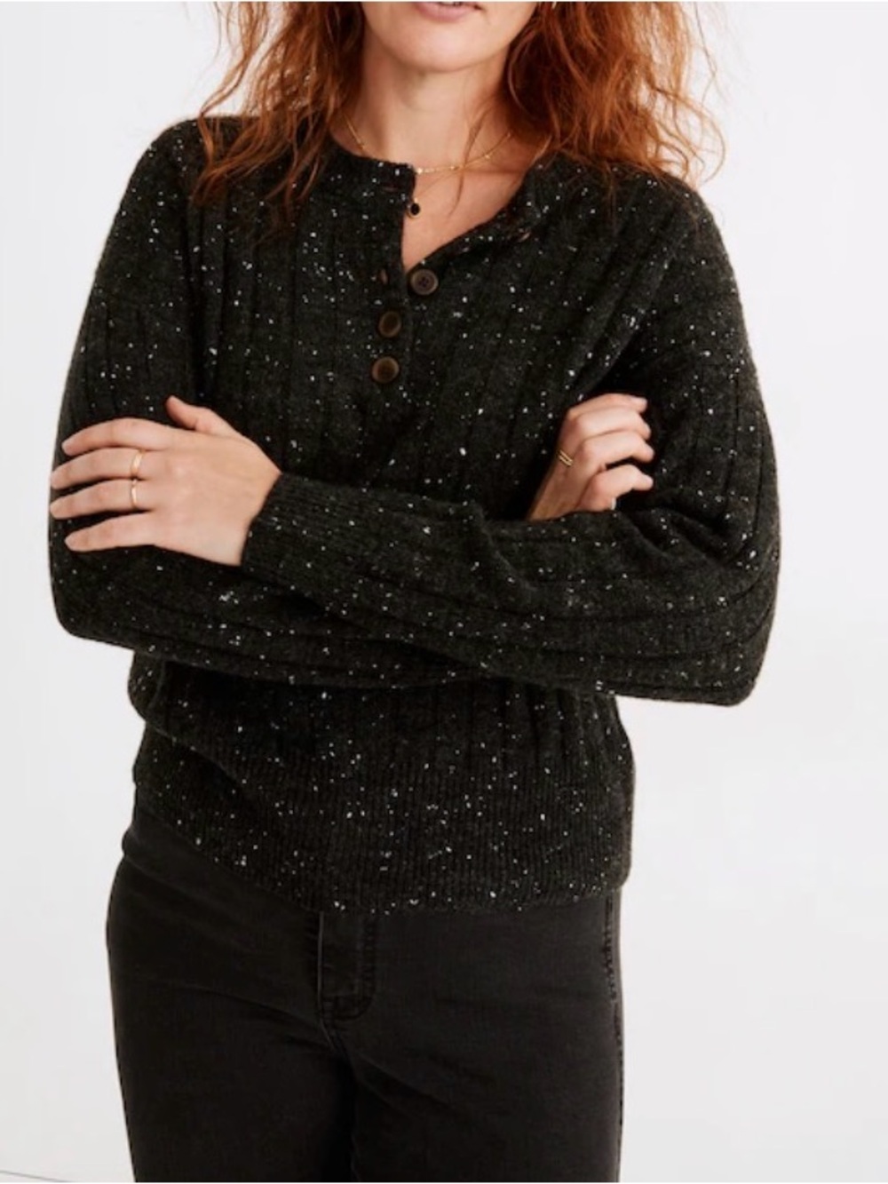 Madewell Donegal Bowden Henley Sweater Charcoal Speckle